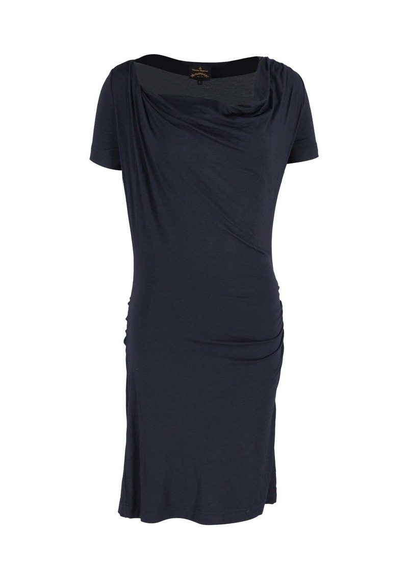 Vivienne Westwood Draped Neckline Dress in Navy Blue Cotton