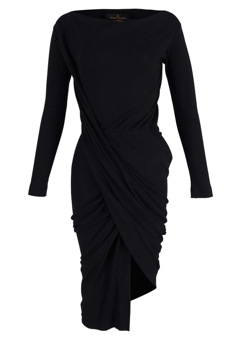 Vivienne Westwood Knee-Length Long Sleeve Draped Dress in Black Cotton