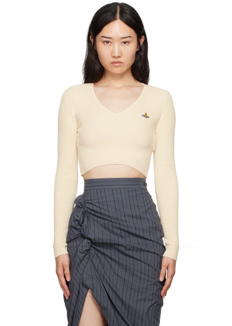 Vivienne Westwood Off-White Bea Cropped V-Neck Sweater