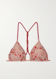 Vix Bead-embellished Paisley-print Triangle Bikini Top