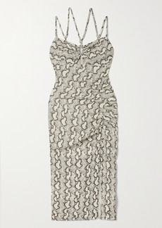 Vix Kate Cutout Snake-print Linen-blend Midi Dress