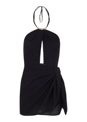 ViX - Vix X Bianca Brandolini Solid Camille Wrapped Cotton Halter Mini Dress - Black - S - Moda Operandi