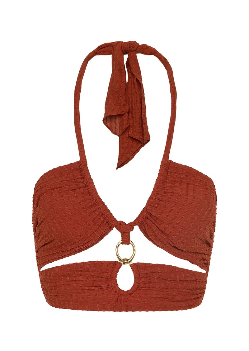 ViX - Vix X Bianca Brandolini Solid Marge Cutout Cotton Halter Top - Red - M - Moda Operandi