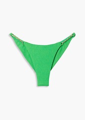 Vix Paula Hermanny - Chain-embellished stretch-seersucker bikini briefs - Green - XS