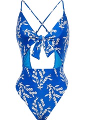 Vix Paula Hermanny Woman Berries Bandana Knotted Cutout Printed Swimsuit Bright Blue