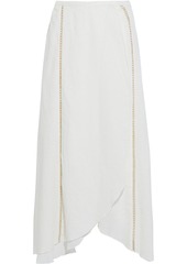 Vix Paula Hermanny Woman Luma Lattice-trimmed Linen-blend Midi Wrap Skirt Off-white