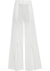 Vix Paula Hermanny Woman Nora Split-front Linen-blend Wide-leg Pants Off-white