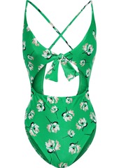 Vix Paula Hermanny Woman Petals Bandana Knotted Cutout Floral-print Swimsuit Green