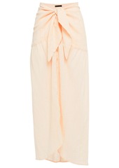 Vix Paula Hermanny Woman Tie-front Cotton-blend Gauze Midi Skirt Pastel Orange