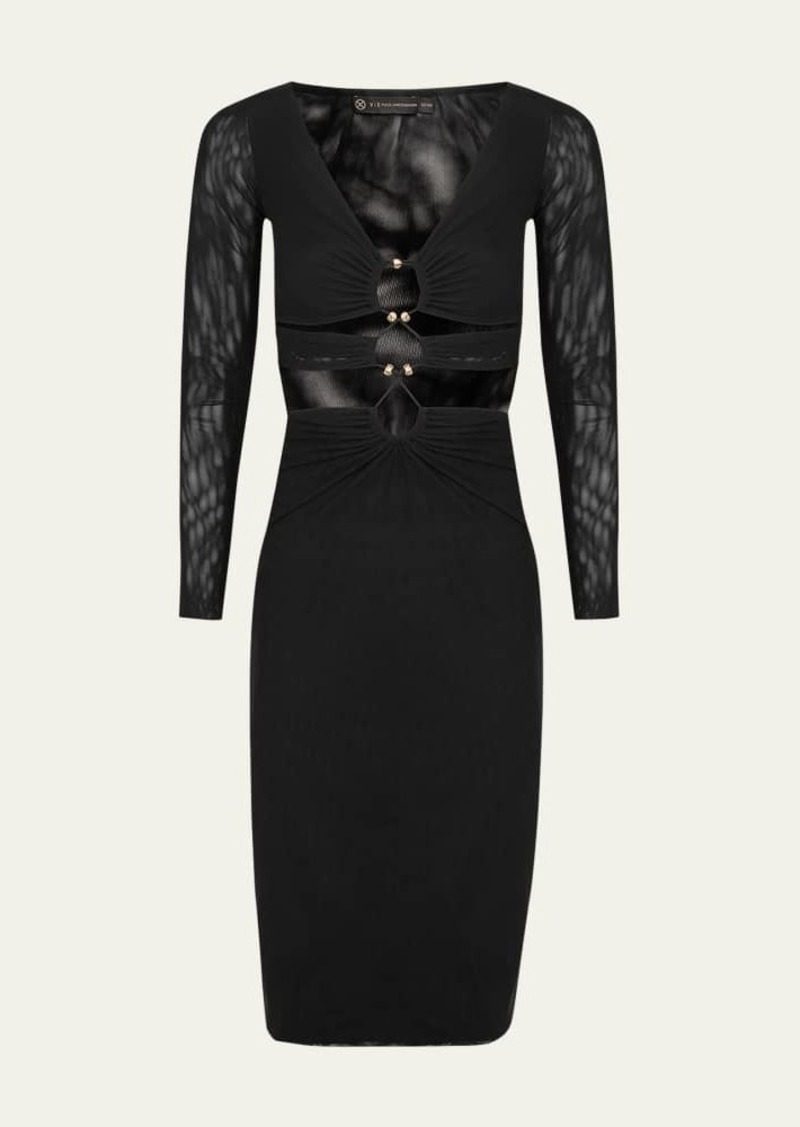 Vix Solid Luna Long-Sleeve Midi Dress