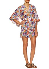 Vix Women's Tide Titan Floral Silk Blend 3/4 Sleeve Caftan Cover-Up Mini Dress In Multi