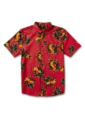 Volcom Men's Barrun Stripe Classic Fit Short Sleeve Button-Up Shirt in Carmine Red at Nordstrom