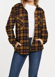 Volcom Plaid About You Sherpa Lined Flannel Shirt In Bronze