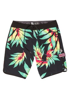 Volcom Hawaii Scallop Mod Tech Board Shorts in Black Floral Print at Nordstrom Rack