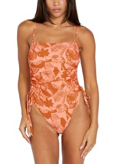 Volcom Juniors' Blocked Out Printed Ruched One-Piece Swimsuit - Reef Pink