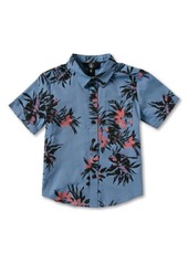 Volcom Kids' Floral Button-Up Shirt in Ballpoint Blue at Nordstrom