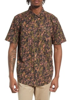 Volcom Men's Layne Classic Fit Print Short Sleeve Stretch Cotton Button-Up Shirt in Military at Nordstrom