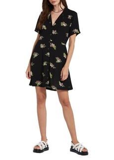 Volcom Stormy Tropix Floral Button Front Minidress in Black at Nordstrom