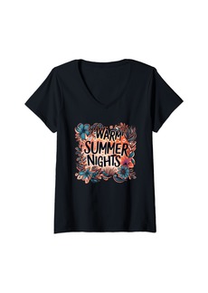 Womens Happy Vacation for warm Summer Nights Lovers V-Neck T-Shirt