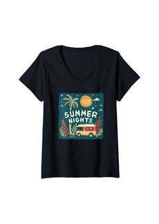 Warm Womens Happy Vacation Nights in Summer V-Neck T-Shirt