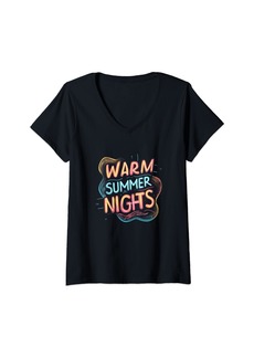 Womens Happy warm Summer Nights V-Neck T-Shirt