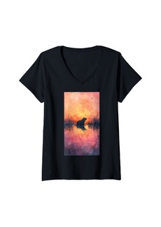 Warm Womens Impressionism Painting Reflection Orange Capybara V-Neck T-Shirt