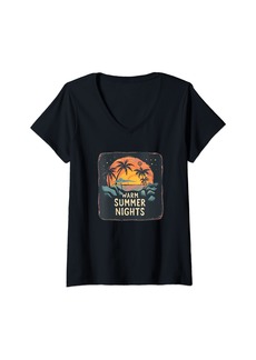 Warm Womens Pretty cool Summer Nights for Sunset and Palm Trees Fans V-Neck T-Shirt