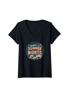 Womens Summer Nights with warm colors V-Neck T-Shirt