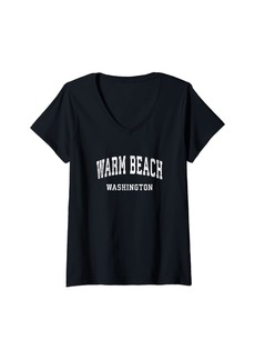Womens Warm Beach Washington WA Vintage Athletic Sports Design V-Neck T-Shirt