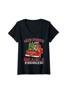 Womens Warm Snuggles And Beagle Cuddles Christmas V-Neck T-Shirt