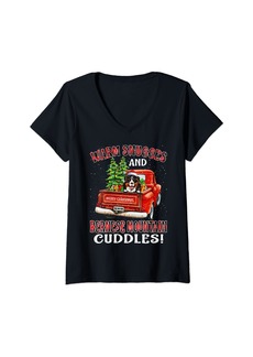 Womens Warm Snuggles And Bernese Mountain Cuddles Christmas V-Neck T-Shirt