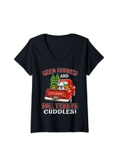 Womens Warm Snuggles And Bull Terrier Cuddles Christmas V-Neck T-Shirt