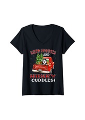 Womens Warm Snuggles And Husky Cuddles Christmas V-Neck T-Shirt