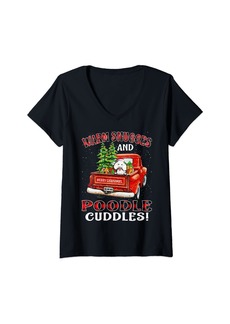 Womens Warm Snuggles And Poodle Cuddles Christmas V-Neck T-Shirt