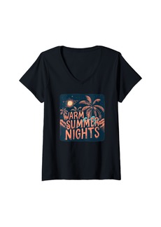 Womens Warm Summer Nights under Palm Trees for Man and Woman V-Neck T-Shirt