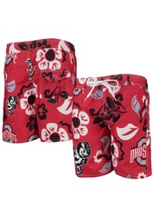 Big Boys Wes & Willy Scarlet Ohio State Buckeyes Floral Volley Swim Trunks - Scarlet