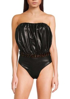 WeWoreWhat Billow Embellished Belted One Piece Swimsuit