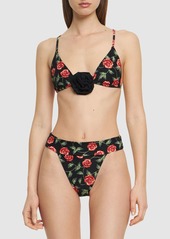 WeWoreWhat Cooper Printed Bikini Top W/ Rose