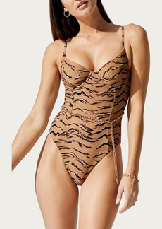 WeWoreWhat Danielle One Piece In Tan Tiger Print