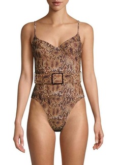 WeWoreWhat Danielle Snake Print Belted One Piece Swimsuit