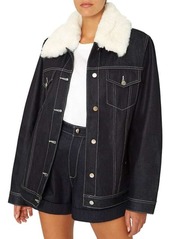 WeWoreWhat Faux Fur-Trim Oversized Denim Jacket