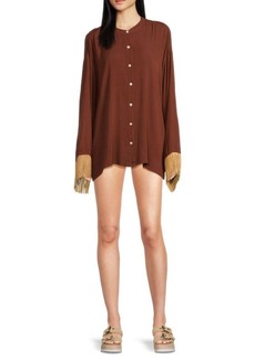 WeWoreWhat Fringed Cover Up Shirt