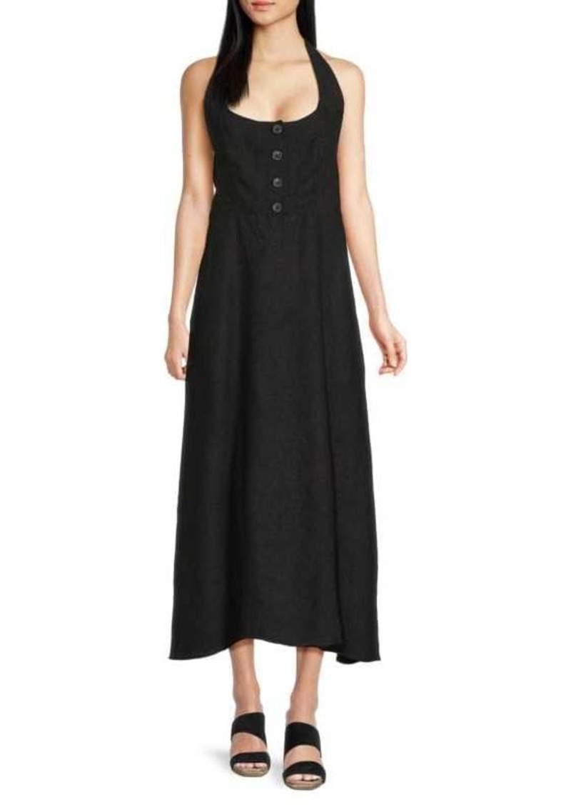 WeWoreWhat Halterneck Linen Blend Midi Dress