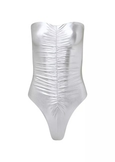 WeWoreWhat Metallic Ruched One-Piece Swimsuit