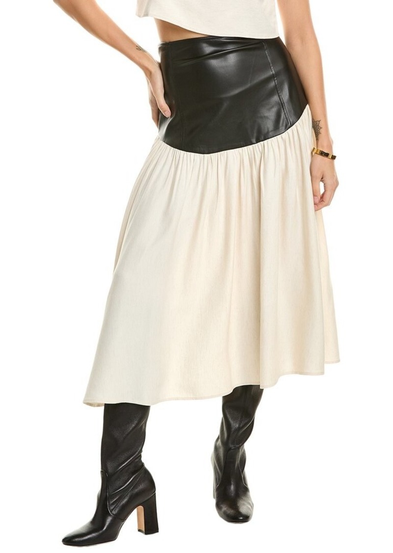 WeWoreWhat Drop Waist Linen-Blend Midi Skirt