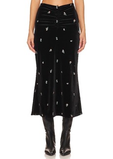 WeWoreWhat Embroidered Velvet Ruched Midi Skirt
