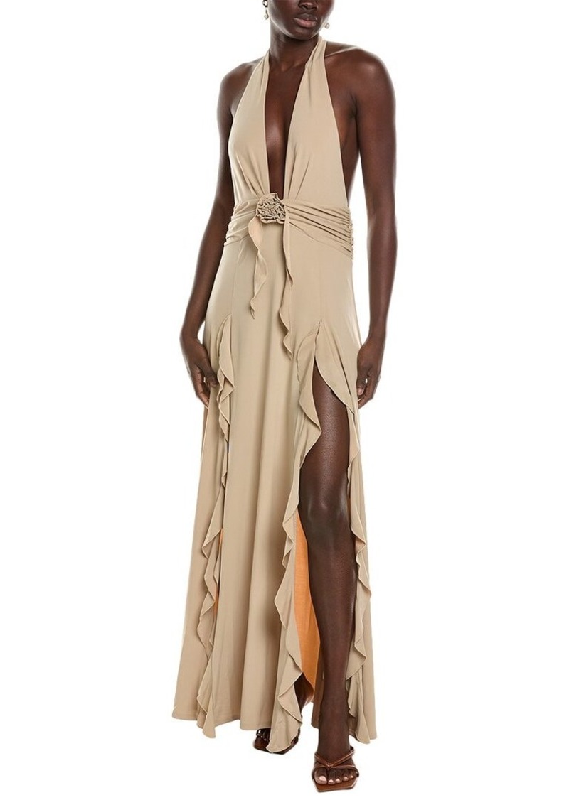 WeWoreWhat Halter Ruffle Maxi Dress