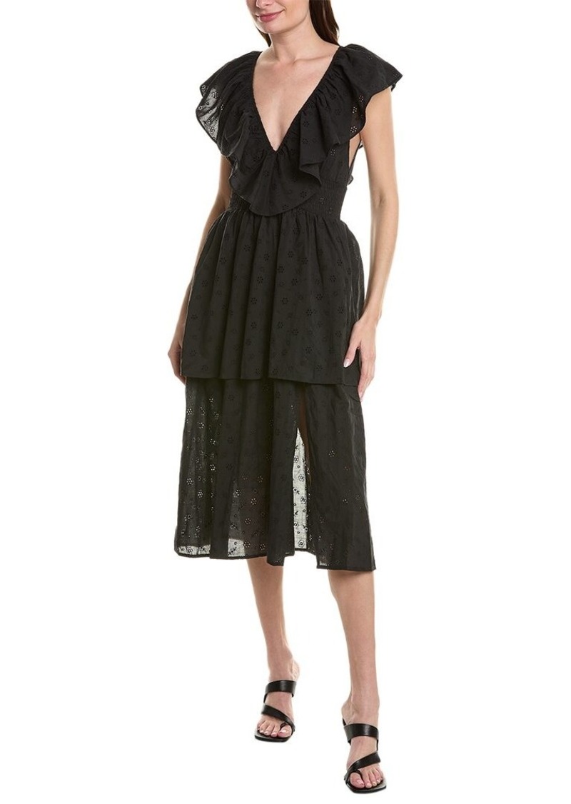 WeWoreWhat Slit Front Eyelet Ruffle Midi Dress