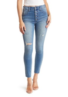 Whetherly Cooper Frayed Exposed Button Ankle Skinny Jeans