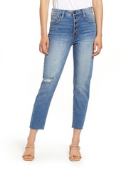 Whetherly Everette Ripped High Waist Button Fly Mom Jeans in Medium Vail at Nordstrom